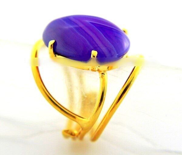 Anel Agata Lilas Cabochão Oval Pequeno  Dourado
