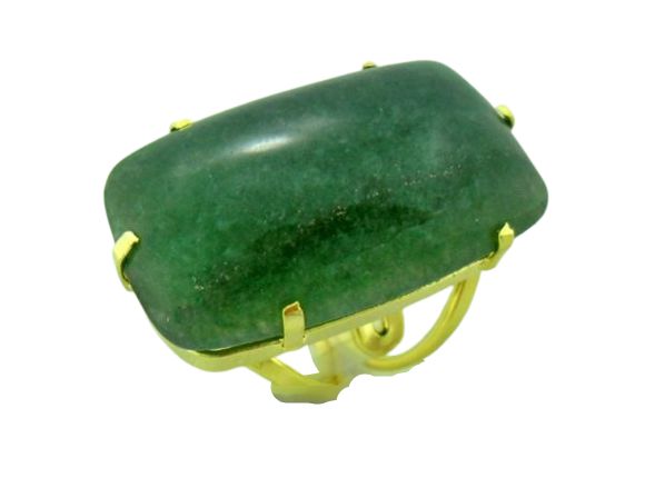 Anel Quartzo Verde Cabochão Retangular Dourado Aro Ajustavel