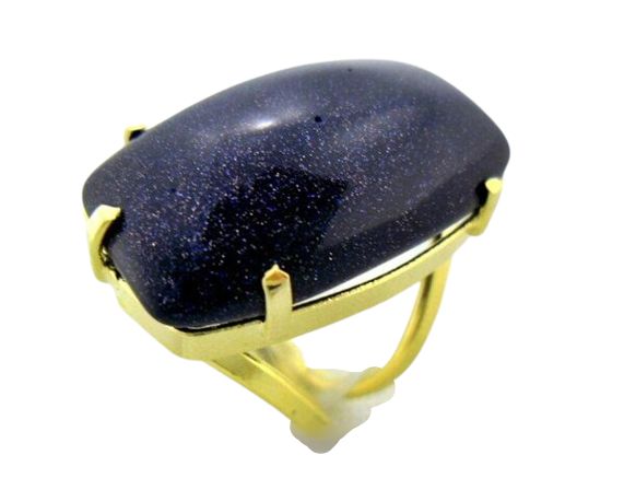 Anel Pedra Estrela Retangular Cabochão Dourado Aro Ajustavel