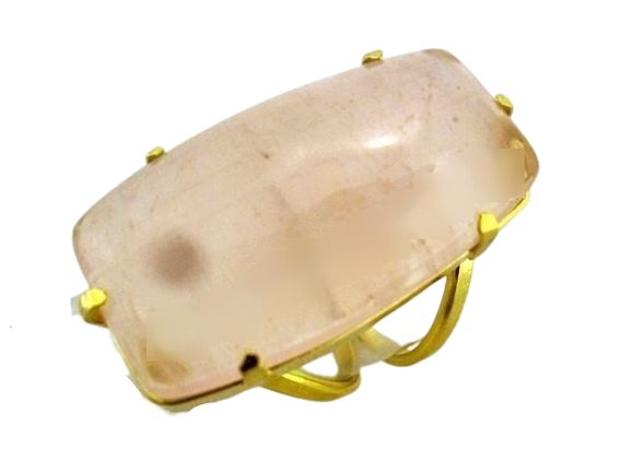 Anel Quartzo Rosa Retangular Aro Ajustável Dourado