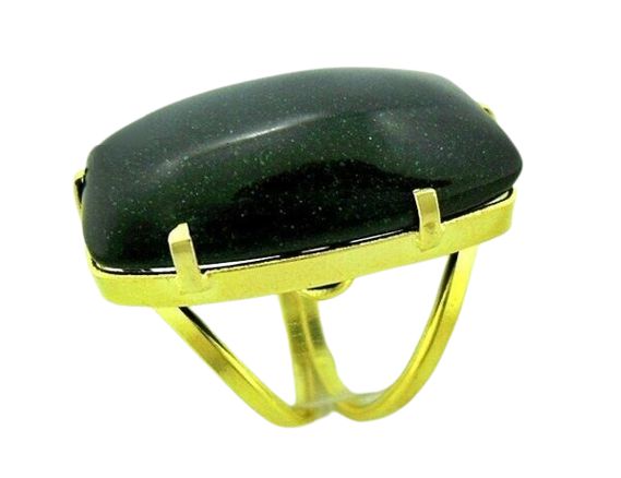 Anel Pedra do Estrela Verde Retangular Dourado Aro Ajustavel