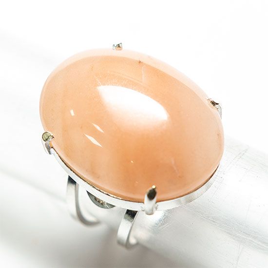Anel Cabochão 25mm Pedra Quartzo Morango Prata 950 Ajustável