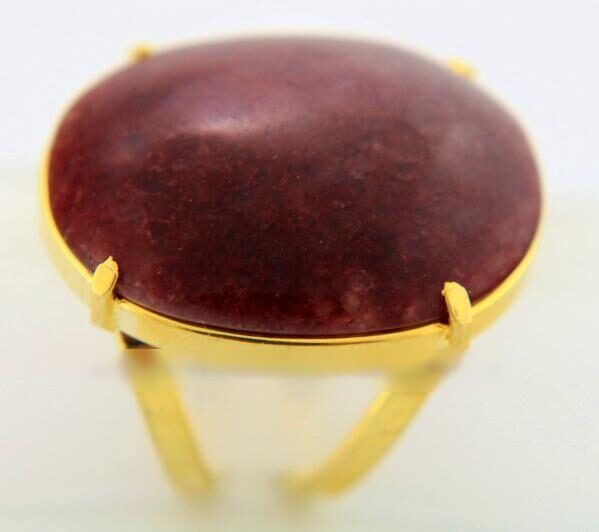 Anel Quartzo Vermelho Cabochão Oval Pedra Natural Dourado