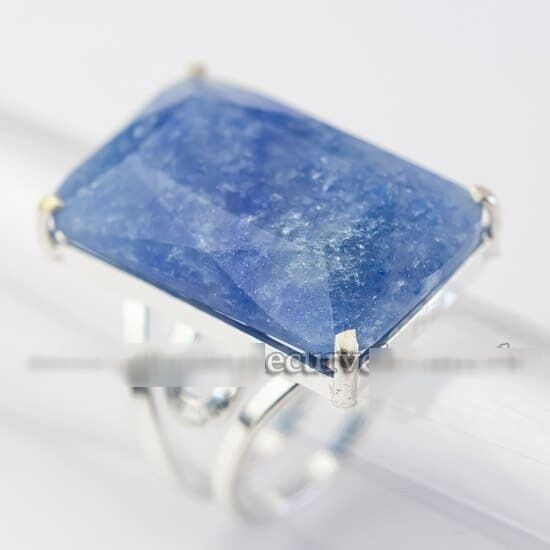 Anel Pedra Quartzo Azul Prata 950 Facetado Aro Ajustavel