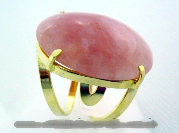 Anel Quartzo Morango Cabochão Oval Montagem Flasch Dourado