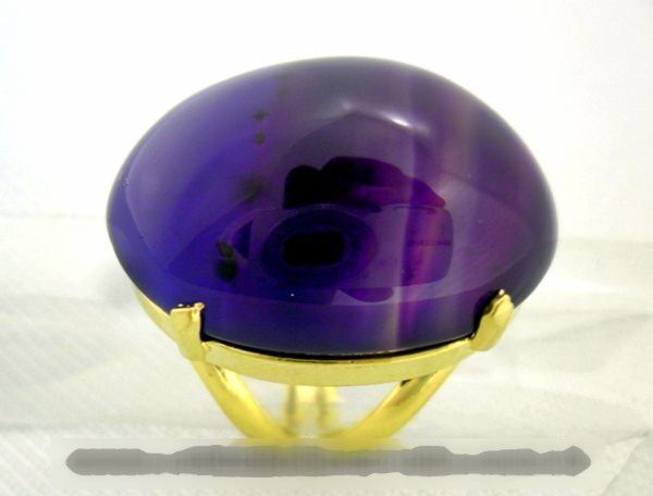 Anel Agata Lilas Oval Pedra Natural Dourado Aro Ajustavel