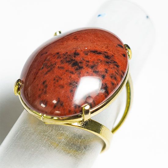 Anel Obsidiana Mahogany Oval Pedra Natural Dourado Ajustavel