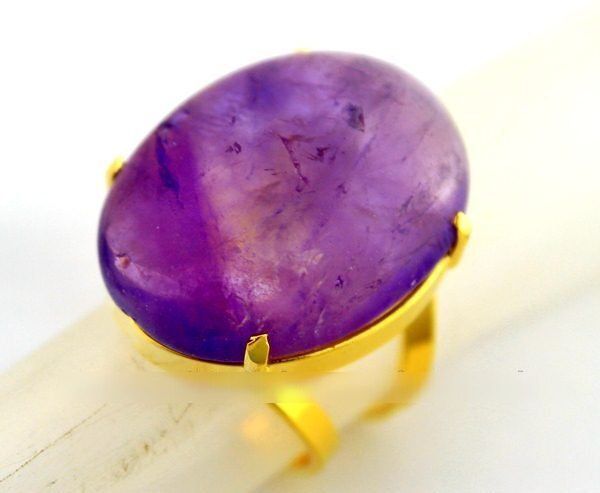 Anel Ametista Cabochão Oval Pedra Natural Dourado Ajustavel