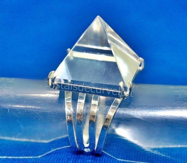 Anel Piramide Cristal Pedra Natural Prata 950 Aro Ajustável