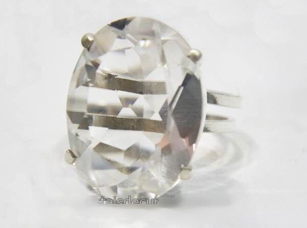 Anel Especial Cristal Cabochão Facetado na Garra Prata 950