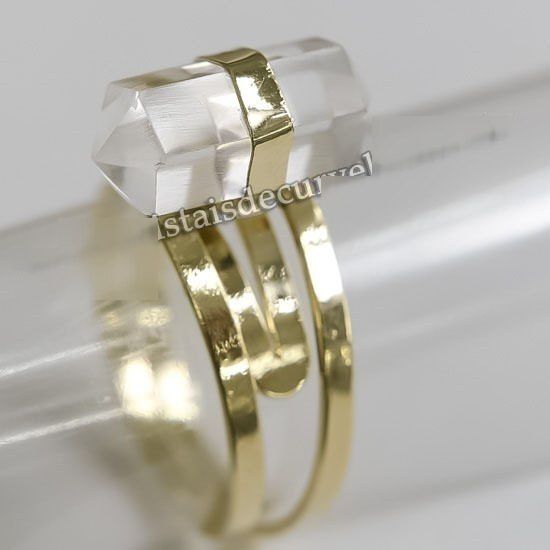Anel Micro Pontinha Cristal Quartzo Ajustavel Dourado