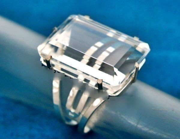 Anel Cristal Retangular Facetado Prata 950 Ajustável 109745