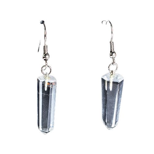 Brinco Pontinha Cristal Pedra Lapidada Anzol Prateado