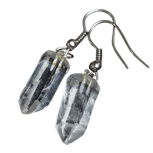Brinco Pontinha Cristal Pedra Bruta Anzol Banho Prateado