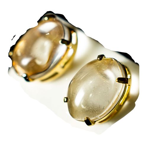 Brinco Cabochão Topinho Oval Pedra Cristal Natural Dourado