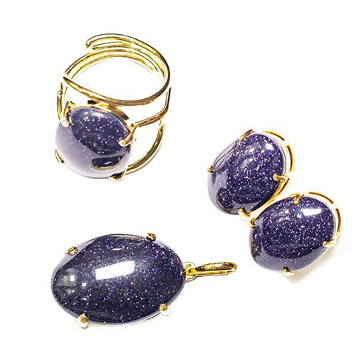 Conjunto Anel Brinco e Pingente Pedra Estrela Dourado