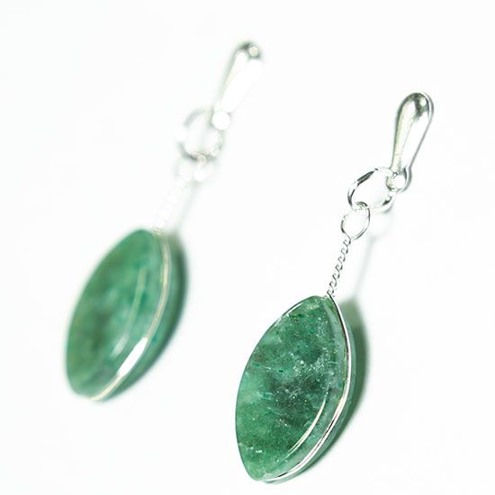 Brinco Navete Pedra Quartzo Verde Natural Tarraxa Prateado