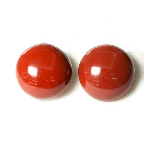 Brinco Botton Disco 12mm Pedra Jaspe Vermelho Natural Prata