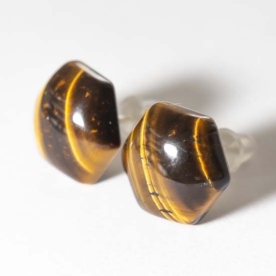 Brinco Botton Estrela de Davi Pedra Olho de Tigre Prata 950