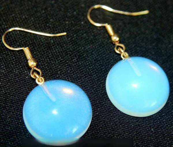 Brinco Cabochão Disco Pedra da Lua Anzol Banho Dourado