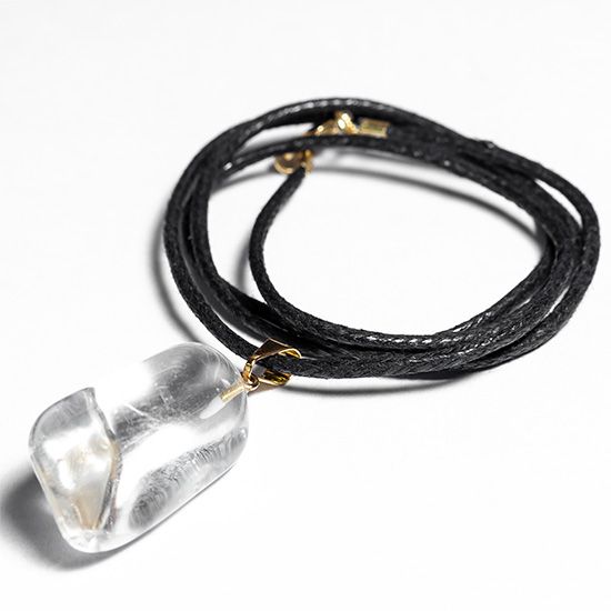 Colar Pedra Quartzo Cristal Cordão Encerado 50cm Prateado