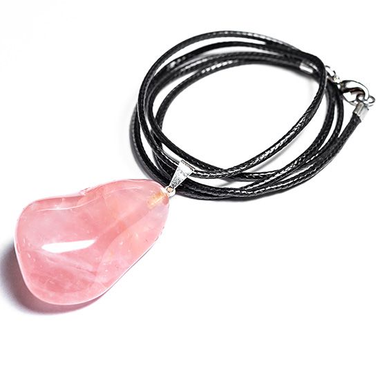 Colar Pedra Quartzo Rosa Extra Cordão Encerado 50cm Prateado