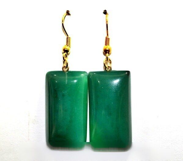 Brinco Retangulo Pedra Agata Verde Montagem Anzol