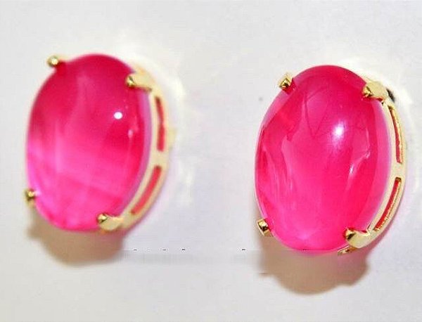 Brinco Cabochão Topinho Agata Rosa Dourado