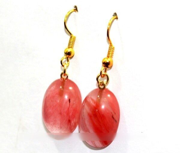 Brinco Cabochão Oval Pedra Cherry Montagem Anzol