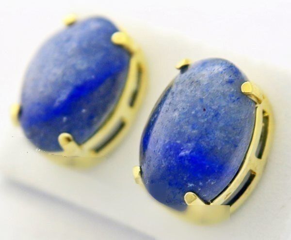 Brinco Cabochao Baulado Topinho Pedra Quartzo Azul Dourado