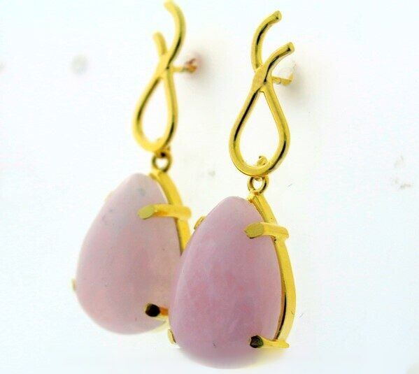 Brinco Gota Garra Pedra Quartzo Rosa Tarraxa Dourada
