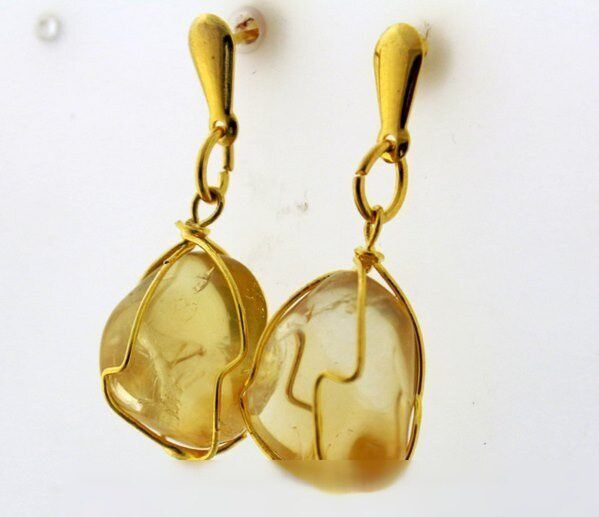 Brinco Cesta Amarrada Pedra Citrino Natural Dourado