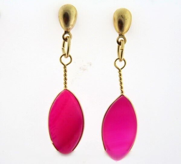 Brinco Navete Agata Rosa Ranhurado Acabamento Folha Dourado