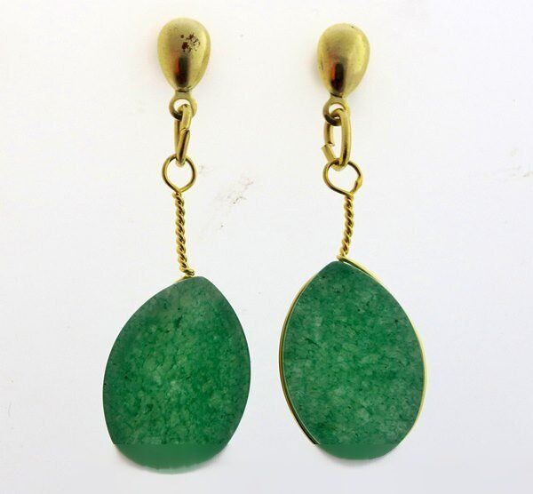 Brinco Gota Pedra Quartzo Verde Tarracha Dourado