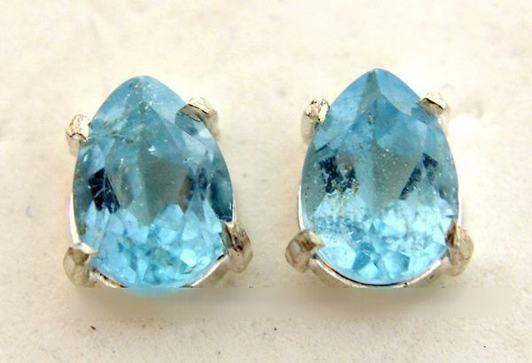 Brinco Pedra Topazio Azul Gota Facetado Tarraxa Prata 950