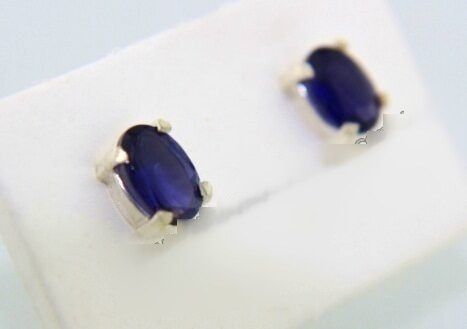 Brinco Pedra Safira Azul Oval Facetado Tarraxa Prata 950