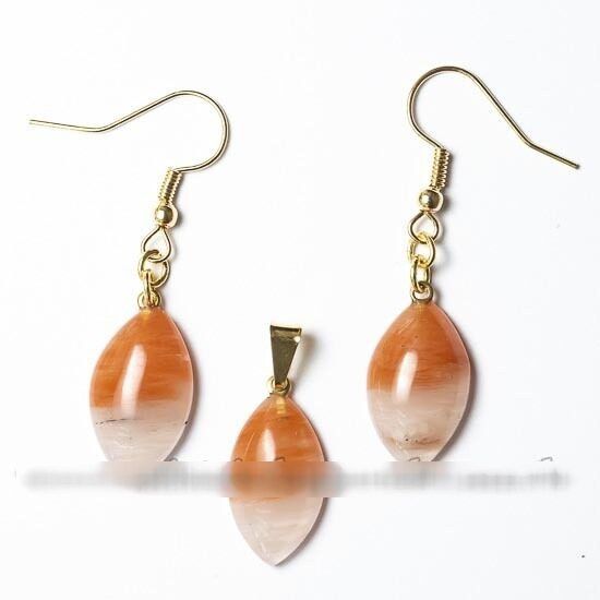 Conjunto Pingente e Brinco Quartzo Cherry Navete Dourado