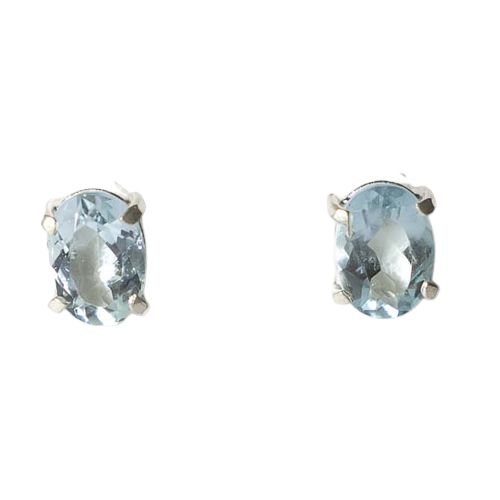 Brinco Pedra Topazio Azul Oval Facetado Tarraxa Prata 950