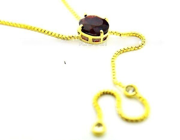 Colar Gravata Pedra Rodolita Gema Natural Dourado