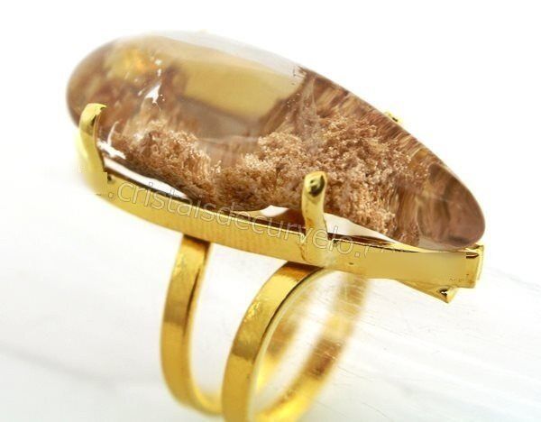 Anel Especial Lodolita Gota Lisa Banho Flash Dourado Aro Ajustavel Cod AL2630