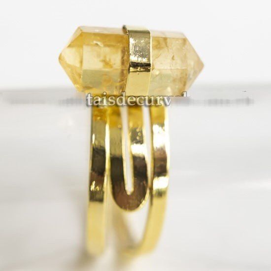 Anel Micro Pontinha Citrino Bi Ponta Aro Ajustavel Dourado