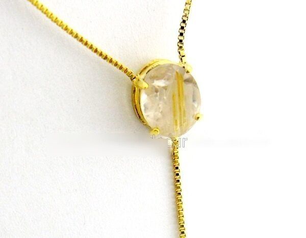 Colar Gravata Pedra Cristal com Rutilo Dourado