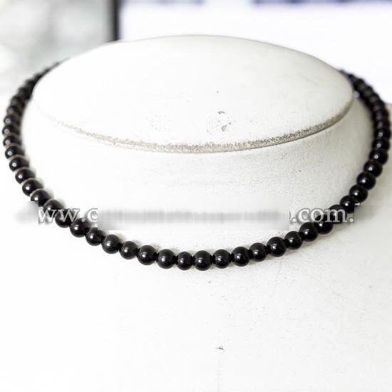 Colar Choker Bolinha 6mm Pedra Obsidiana Negra Rolada 40cm