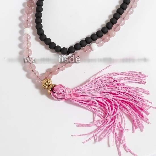 Japamala Pedra Quartzo Rosa Bolinha Preta 6mm 108 Contas