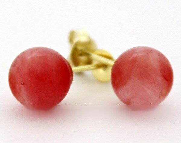 Brinco Bolinha Pedra Cherry Rosa Pino Tarraxa Banho Dourado