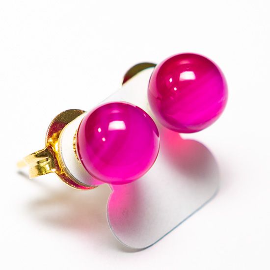 Brinco Bolinha Pedra Agata Rosa Pino Tarracha Dourado