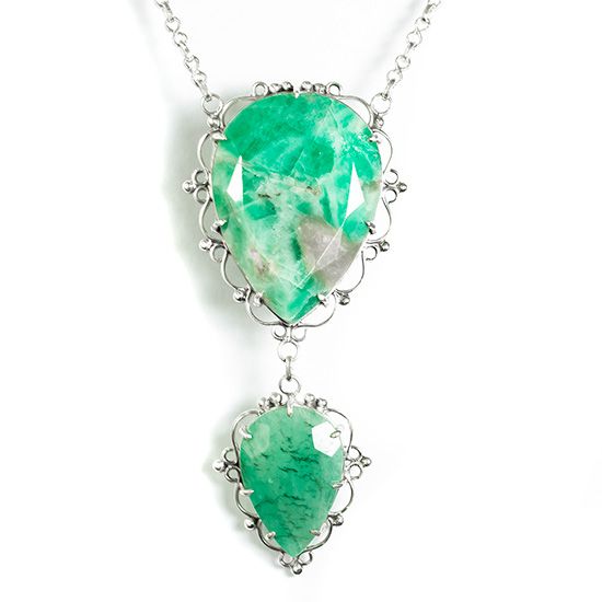 Luxuoso Conjunto Gema Esmeralda Facetada Natural Prata 950