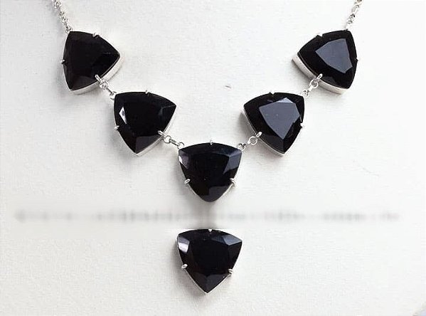 Maxxi colar Pedra Obsidiana Negra 7 Gemas Prata 950