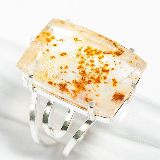 Anel Pedra Hematoide Gema Facetada Prata 950 aro Ajustavel