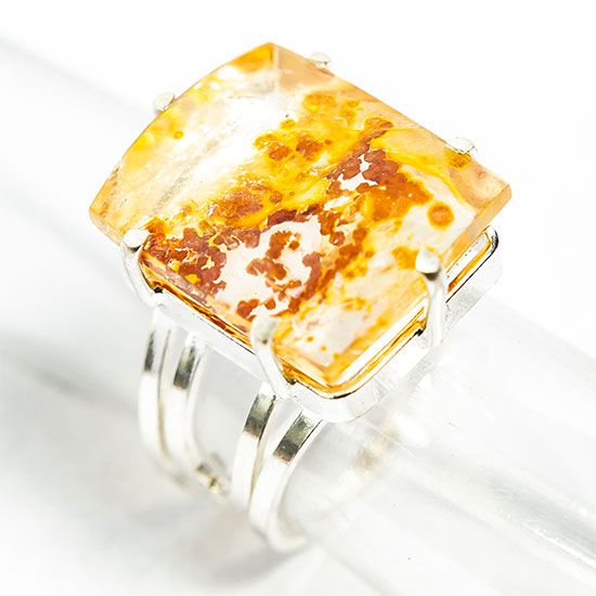 Anel Pedra Hematoide Gema Facetada Prata 950 aro Ajustavel